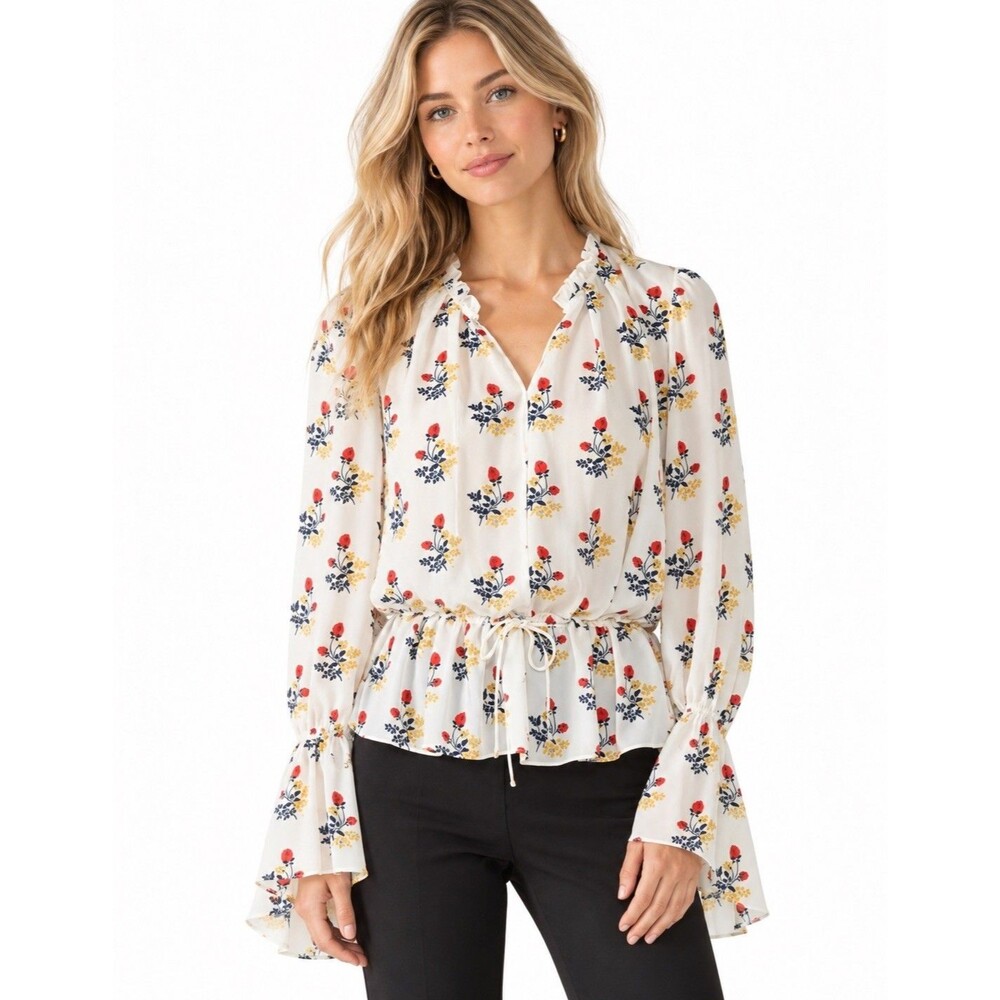Derek Lam Collective Floral Blouse IT 42 US 6 Ruffle Bell Sleeve Tie Waist
